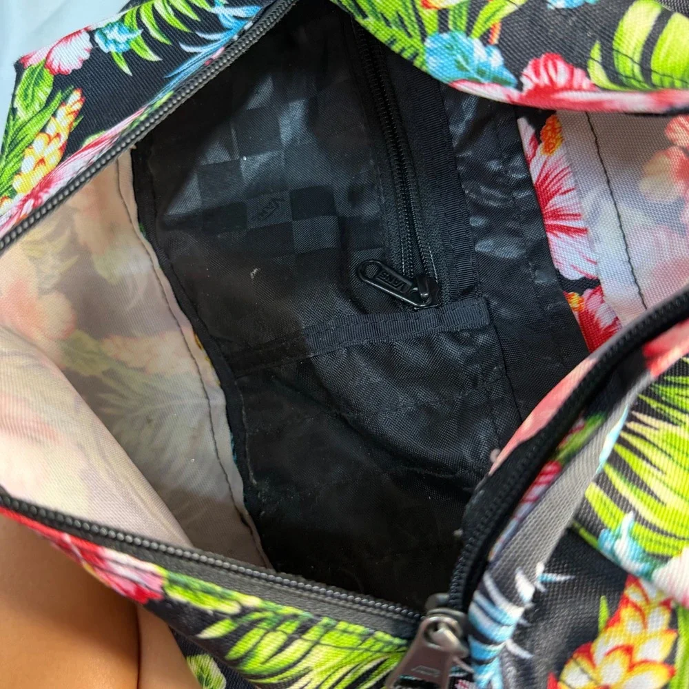 Vans Off The Wall Backpack Tropical Floral Hibiscus Print Black School Bag